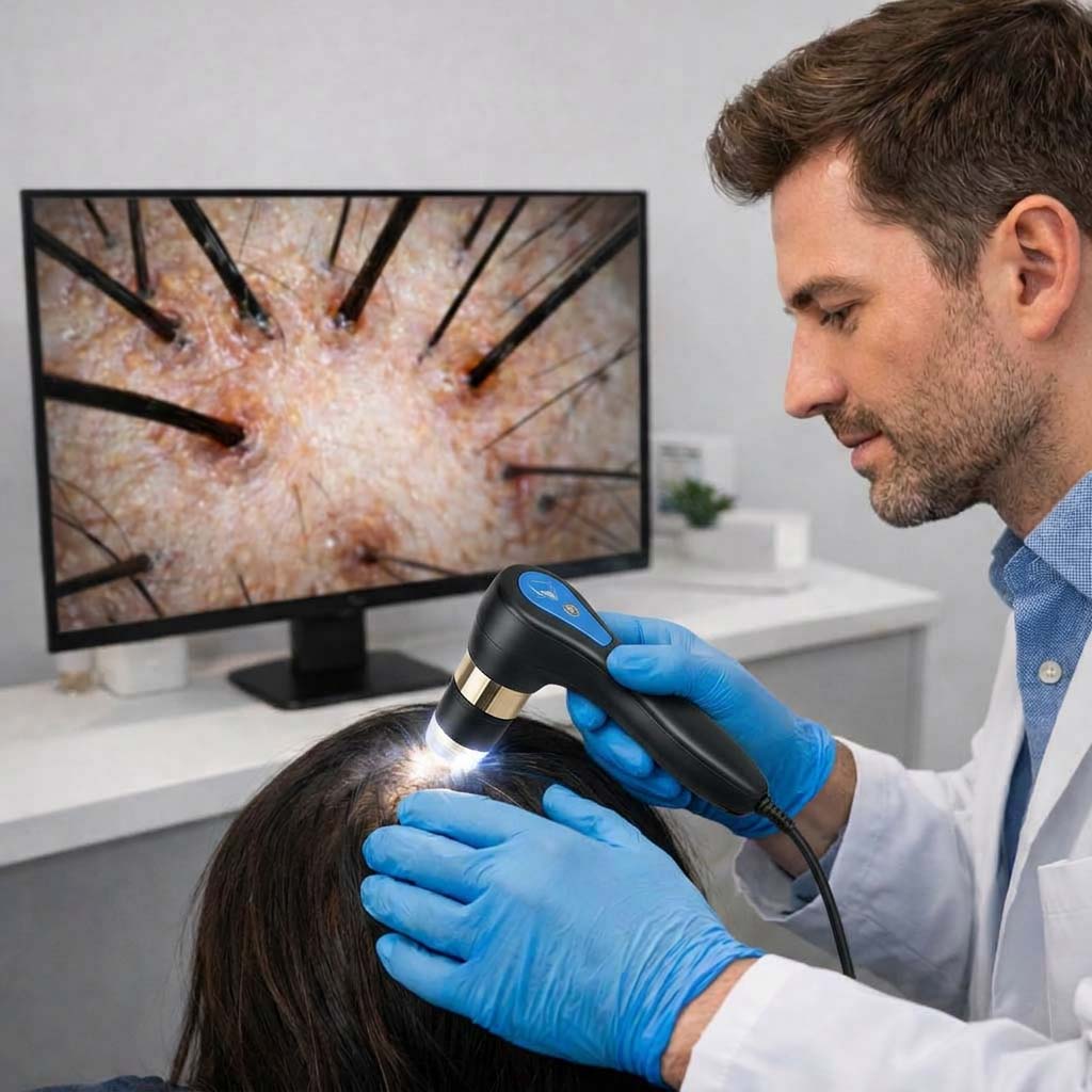 Dermatoscope capillaire IA professionnel 3 spectres | Dermalys HairScan IA